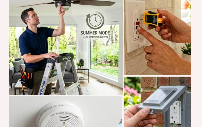 Spring Electrical Checklist: fan, kitchen outlet, outdoor outlet, smoke detectors