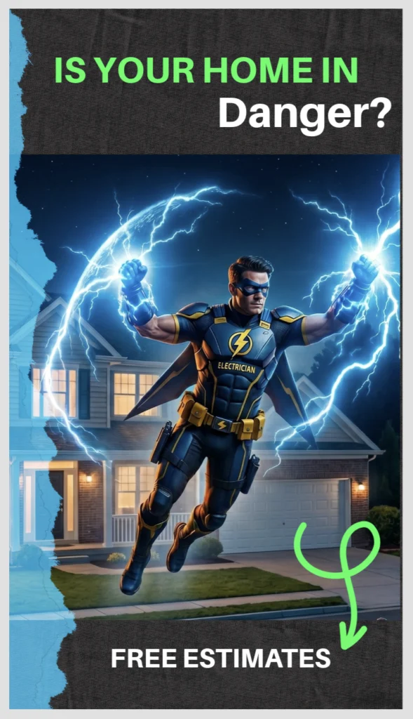 Electrical Superhero saving house from electrical fire